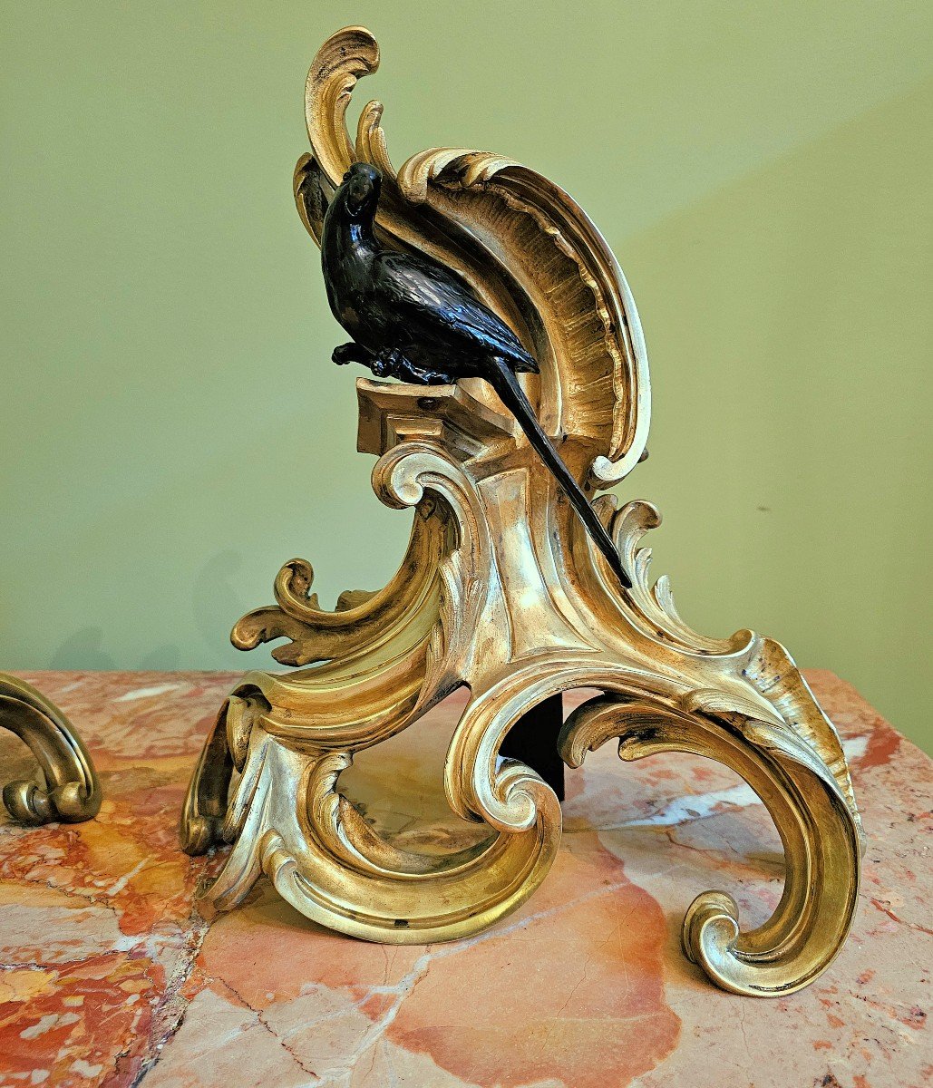 Louis XV Andirons Circa 1750 Jacques Caffieri Attr. H. 34 Cm, L. 30 Cm, D. 14 Cm-photo-3