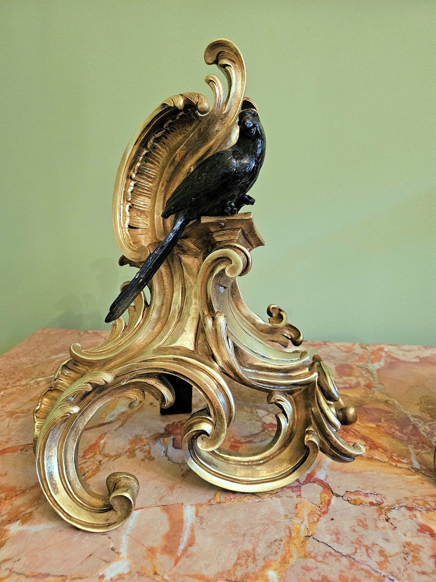 Louis XV Andirons Circa 1750 Jacques Caffieri Attr. H. 34 Cm, L. 30 Cm, D. 14 Cm-photo-4
