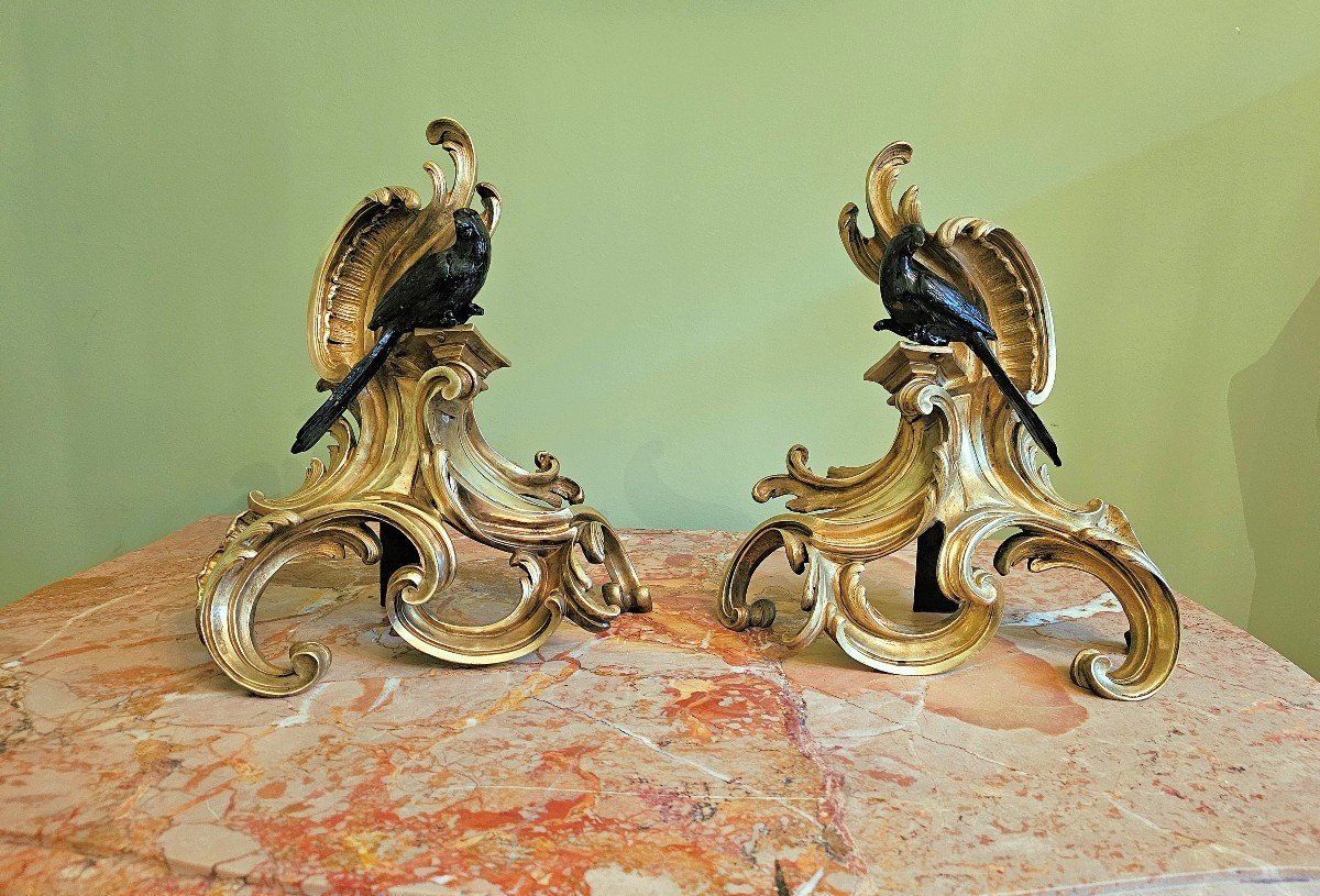 Louis XV Andirons Circa 1750 Jacques Caffieri Attr. H. 34 Cm, L. 30 Cm, D. 14 Cm-photo-7