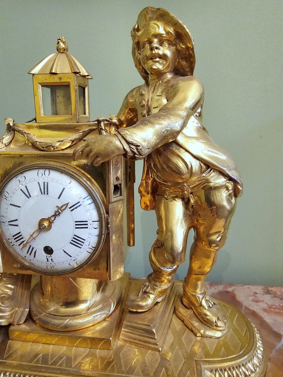 Pendule 'a Lanterne Magique Louis XVI Vers 1780. H. 38 Cm-photo-5
