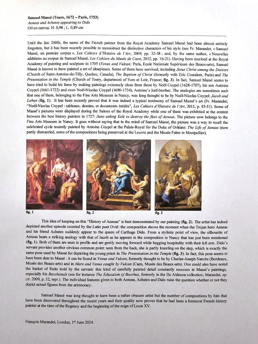 Samuel Massé 1672 - 1753 énée Et Achatès Devant Didon - Expertise François Marandet, Londres -photo-3