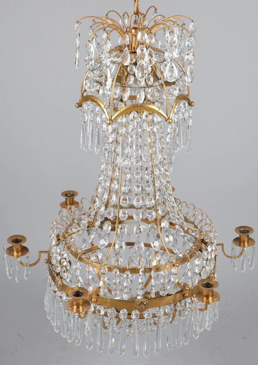 Chandelier Sweden Circa 1800 Louis XVI H.75 Cm; D. 56 Cm Electrified Later -photo-2