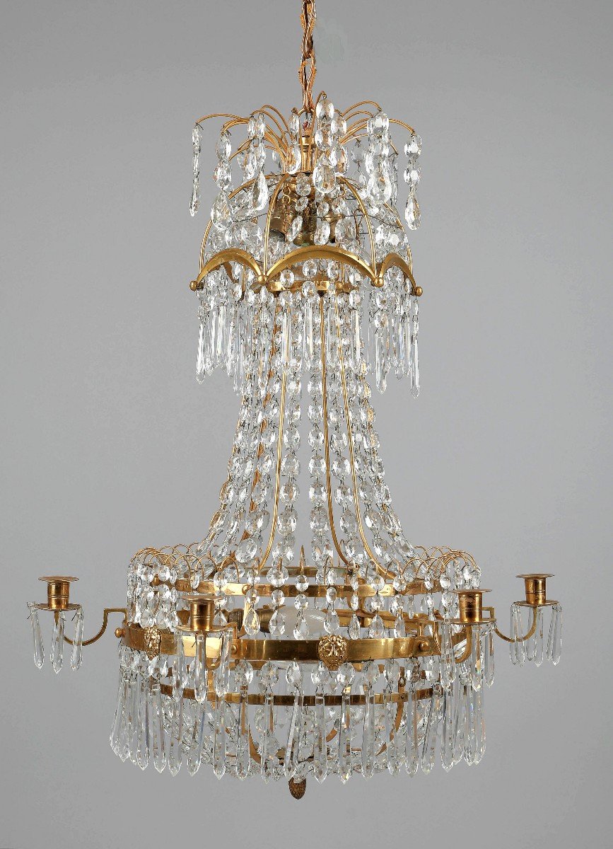 Chandelier Sweden Circa 1800 Louis XVI H.75 Cm; D. 56 Cm Electrified Later -photo-4