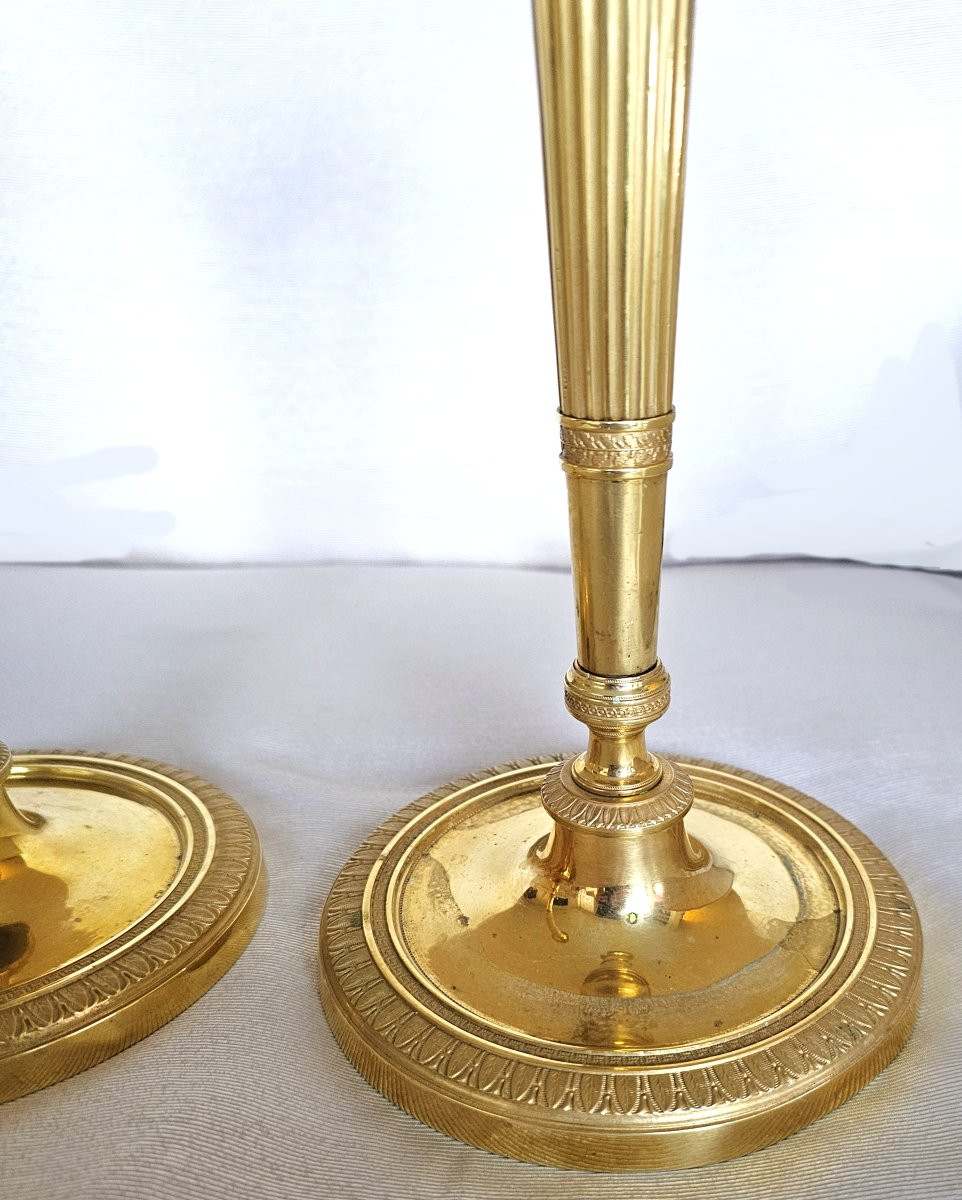 Bougeoirs Paire Empire  Vers 1810   H. 27,5 Cm -photo-2