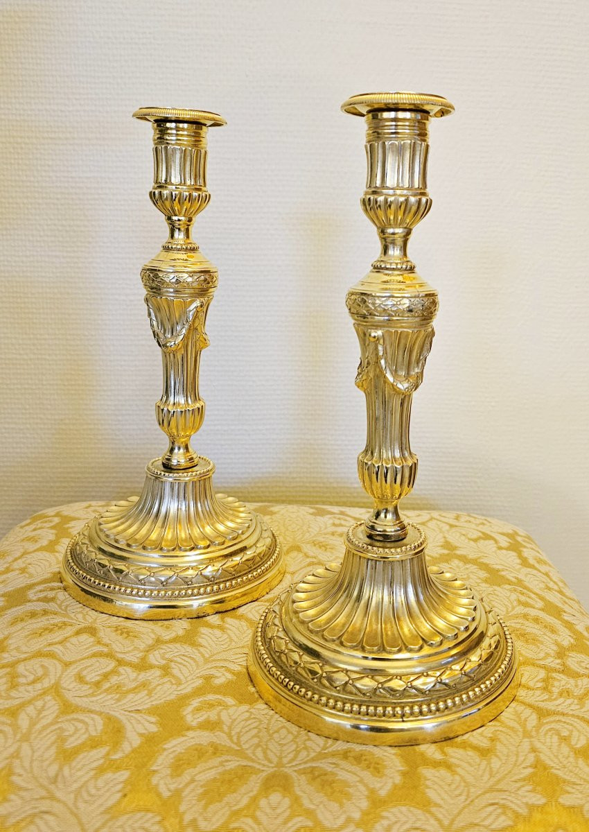 Pair Of Louis XVI Candlesticks Circa 1790 H. 27.5 Cm  -photo-2