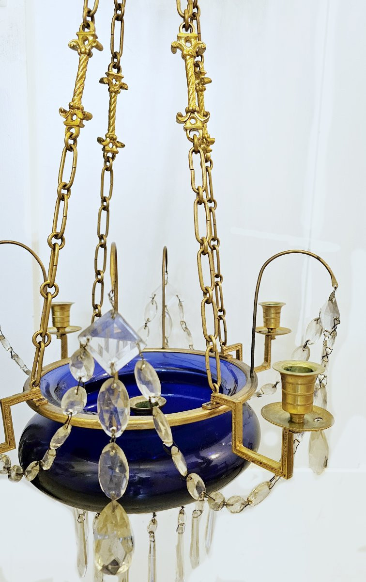 Lustre Probablement De Russie Vers 1800  Monture En Bronze Doré Au Feu  H. 77 Cm. D. 43 Cm -photo-2