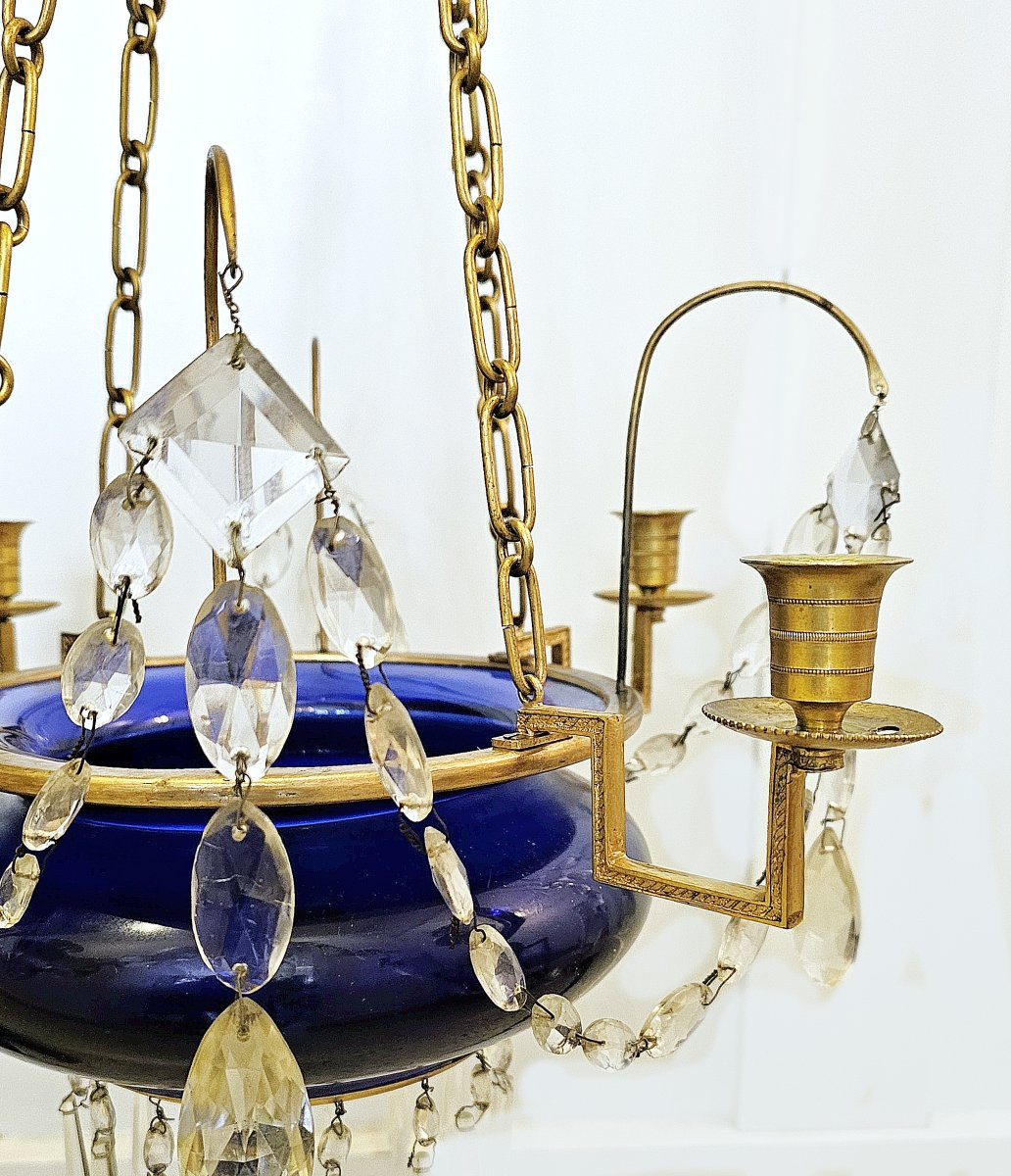 Lustre Probablement De Russie Vers 1800  Monture En Bronze Doré Au Feu  H. 77 Cm. D. 43 Cm -photo-3