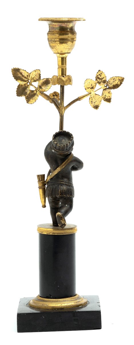 Bougeoir Candélabre Allégorie Amérique Suède Empire vers 1800  H. 30 cm -photo-2