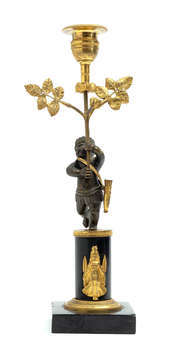 Bougeoir Candélabre Allégorie Amérique Suède Empire vers 1800  H. 30 cm 