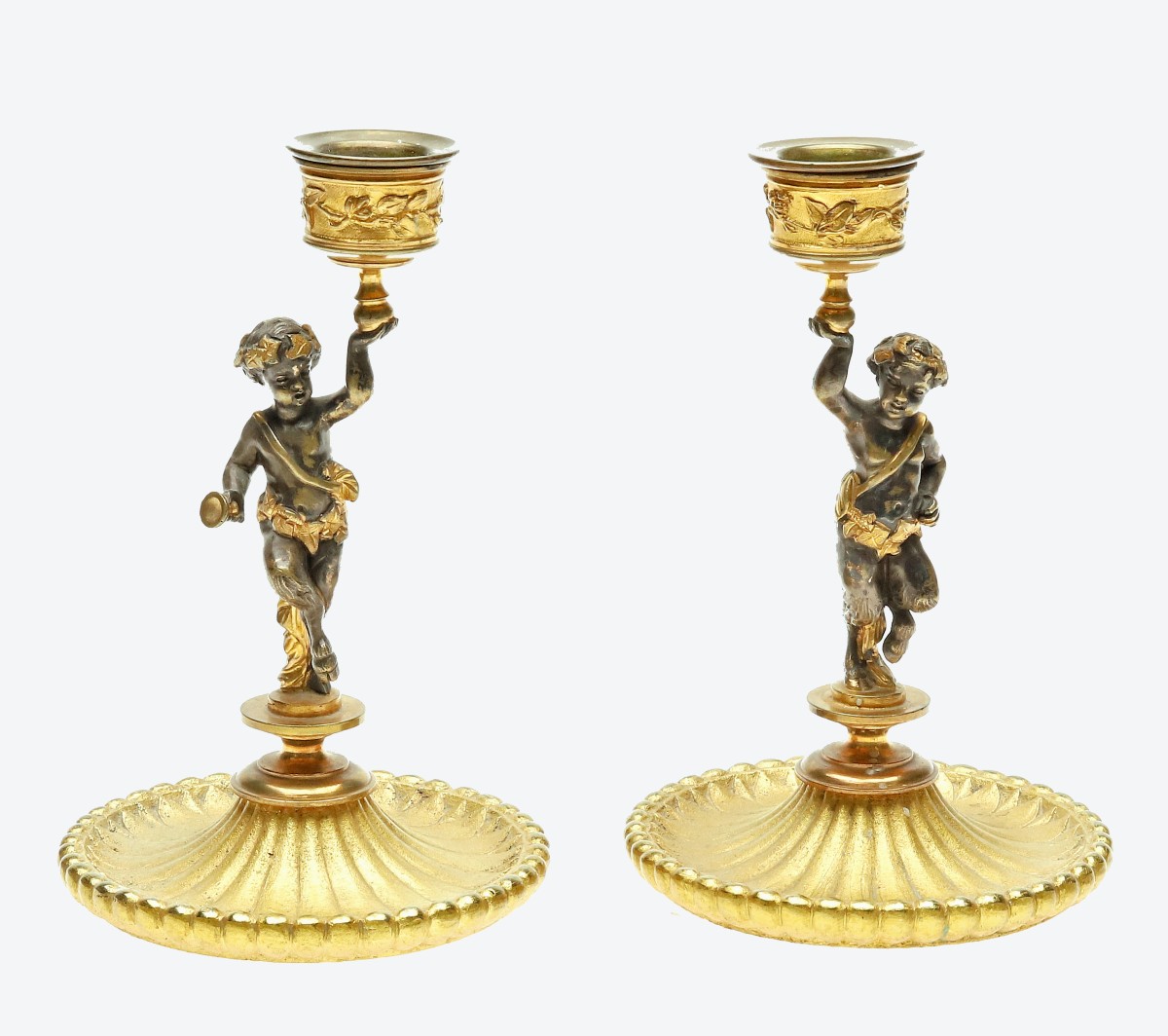 Candlesticks With Dancing Satyrs Empire Circa 1810 H. 17 Cm, D. 11 Cm 