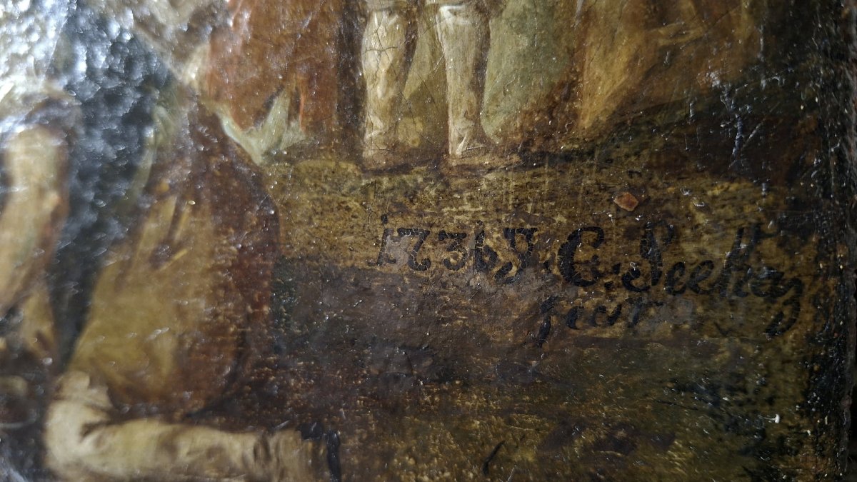 Johann Conrad Seekatz 1719 Grünstadt - 1768 Darmstadt La fête de l'abattage  Signé et daté 1736-photo-3