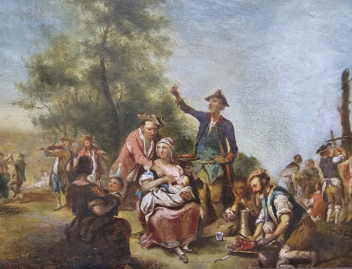 Johann Conrad Seekatz 1719 Grünstadt - 1768 Darmstadt La fête de l'abattage  Signé et daté 1736-photo-4