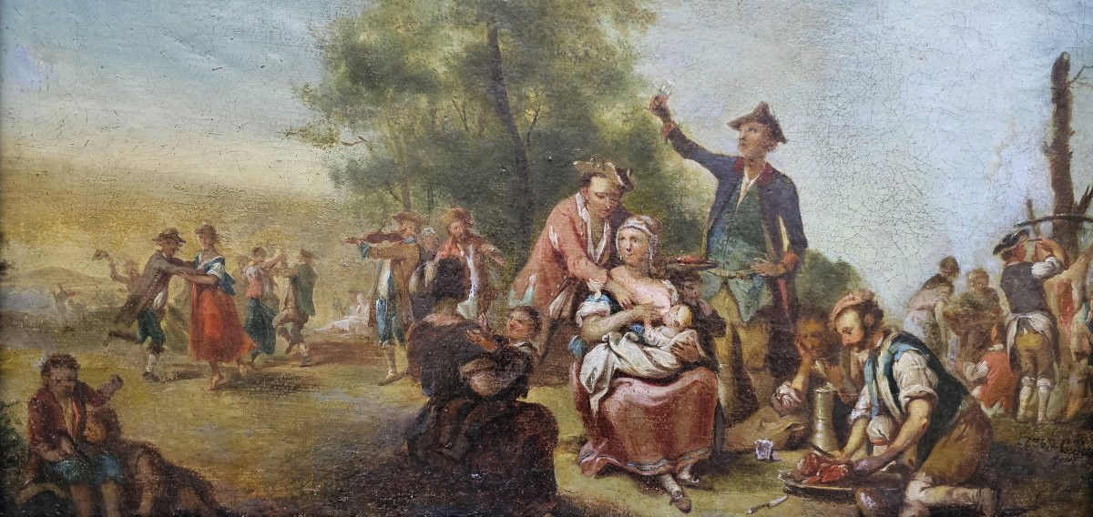 Johann Conrad Seekatz 1719 Grünstadt - 1768 Darmstadt La fête de l'abattage  Signé et daté 1736-photo-6