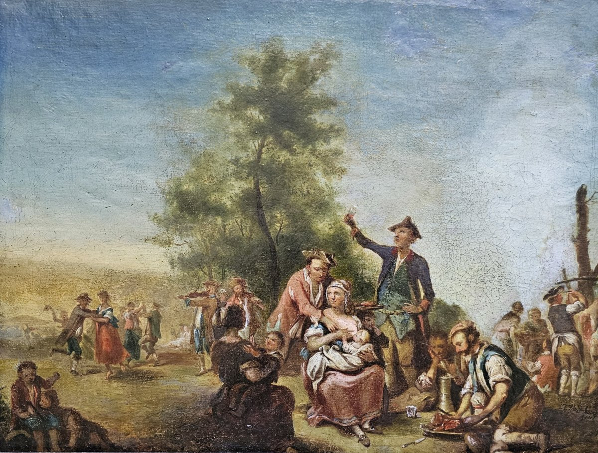 Johann Conrad Seekatz 1719 Grünstadt - 1768 Darmstadt La fête de l'abattage  Signé et daté 1736-photo-7