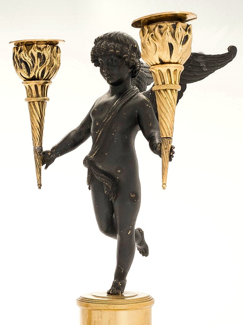 Pair Of Empire Candelabras Circa 1810 H. 35 Cm -photo-1