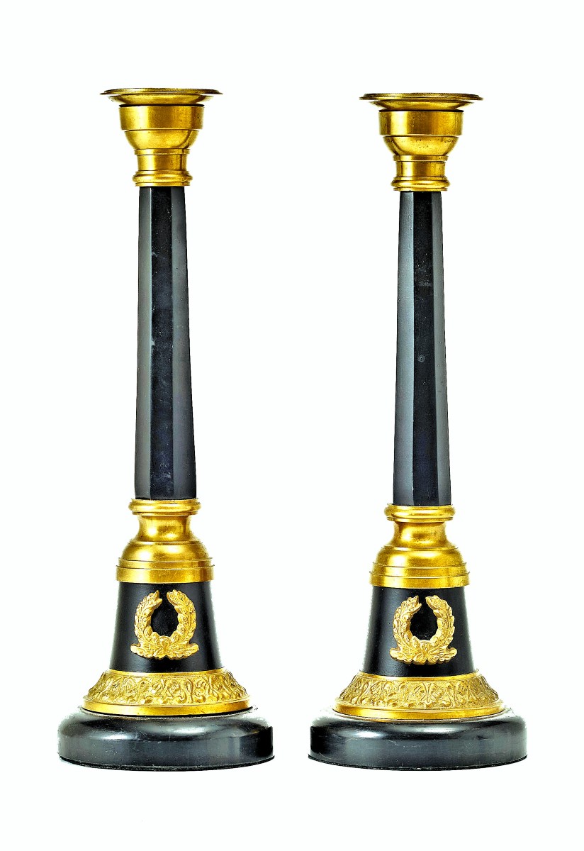 Pair Of Empire Candlesticks Circa 1820 H. 31 Cm 