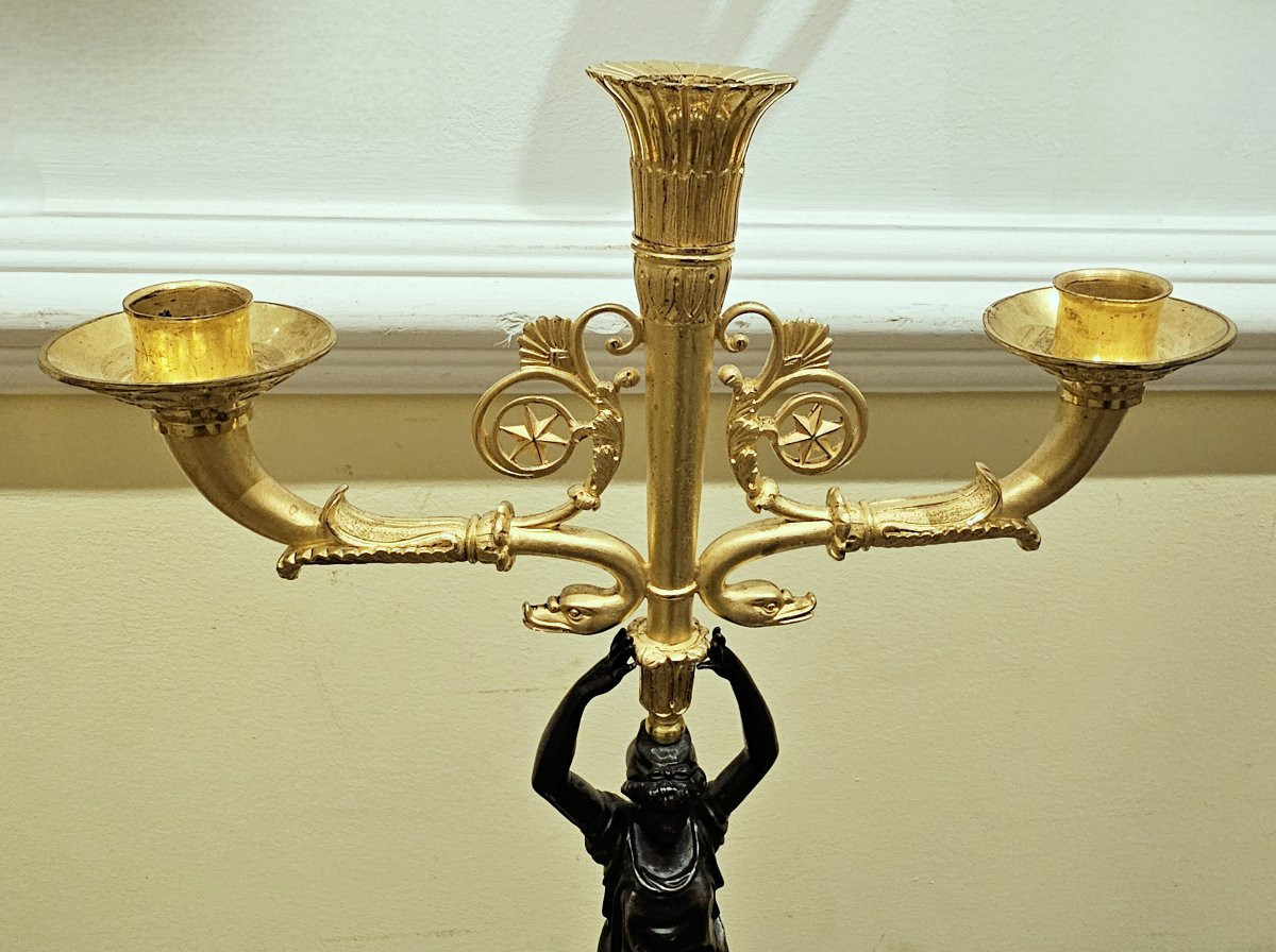 Candélabres Paire Cariatides Empire vers 1820  H. 49 cm, L. 28,5 cm -photo-8