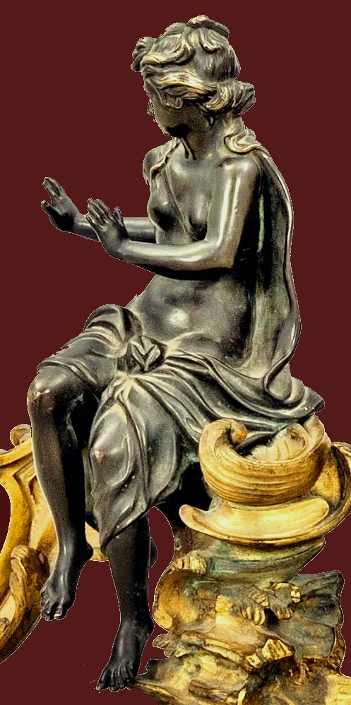 Paire chenets Vulcain et Vénus Louis XV vers 1730 Jacques Caffieri attr.  L. 40 cm, H. 37 cm-photo-3