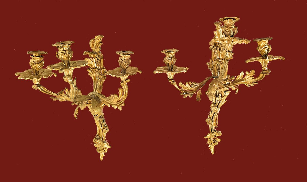 Appliques Paire Louis XV 19ème siècle.   H. 60 cm  (!!!)-photo-7