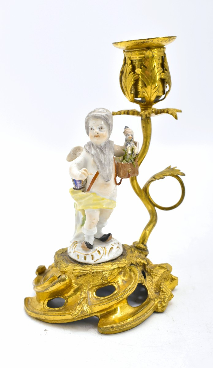 Pair Of Meissen Porcelain Candlesticks With Louis XV Bronze Mounts Circa 1760 -photo-3