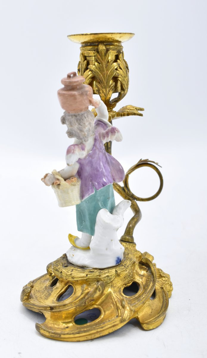 Pair Of Meissen Porcelain Candlesticks With Louis XV Bronze Mounts Circa 1760 -photo-6