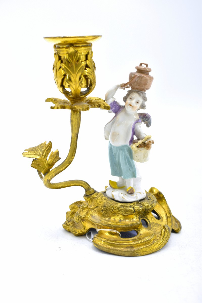 Pair Of Meissen Porcelain Candlesticks With Louis XV Bronze Mounts Circa 1760 -photo-4