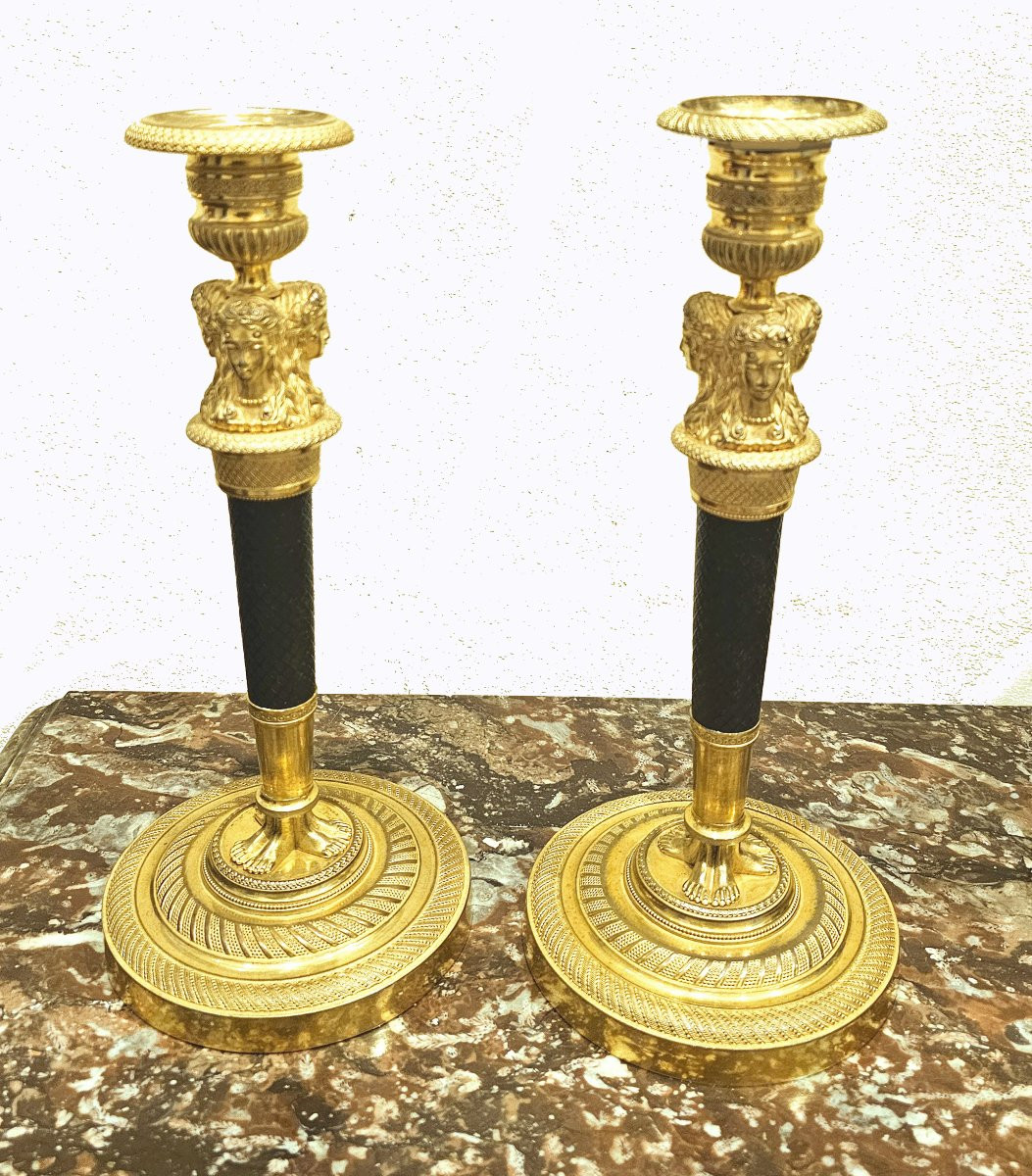 Pair Of Empire Candlesticks Circa 1810 Claude Galle H. 26.5 Cm Claude Galle (1759-1815) -photo-2