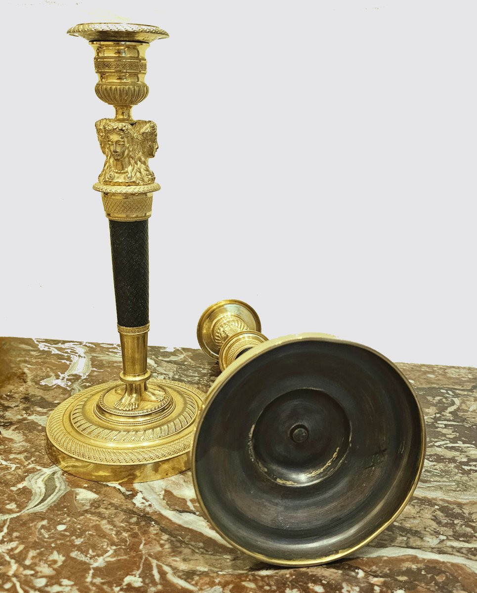 Pair Of Empire Candlesticks Circa 1810 Claude Galle H. 26.5 Cm Claude Galle (1759-1815) -photo-3