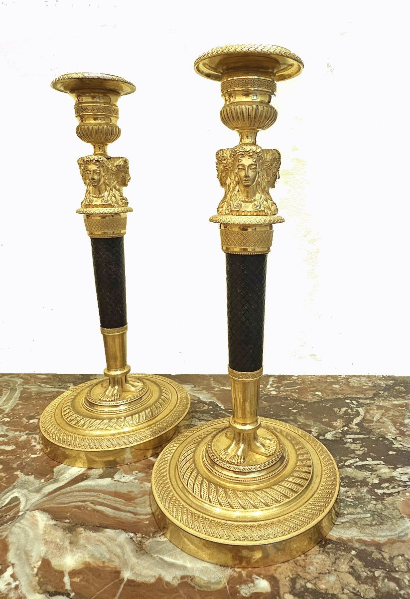 Pair Of Empire Candlesticks Circa 1810 Claude Galle H. 26.5 Cm Claude Galle (1759-1815) -photo-7