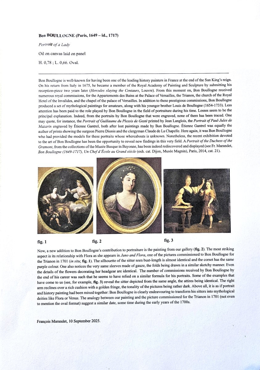 Bon Boullogne 1649 - 1717  Portrait d'une dame -  Allégorie Flora - Expertise Marandet Londres-photo-3