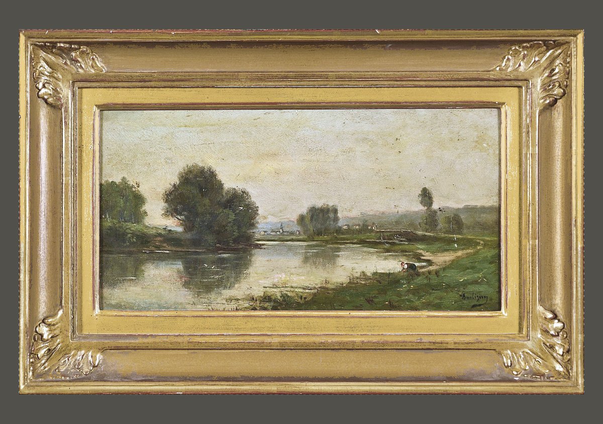 Charles François Daubigny (1817-1878) River Landscape With Washerwoman - Signed "daubigny"-photo-2