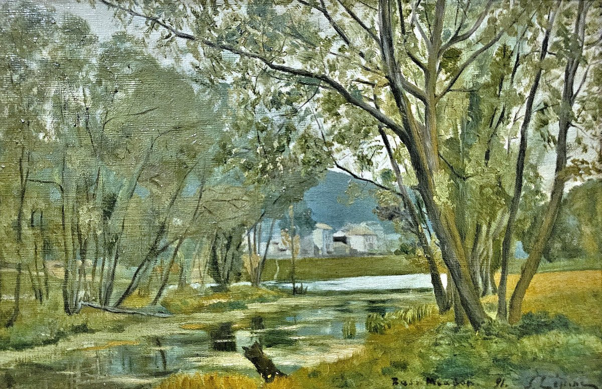 STANISLAS LEPINE 1835 - 1892   BOIS À MOUDON, 1891 - Expertise : René Millet, Paris.-photo-3