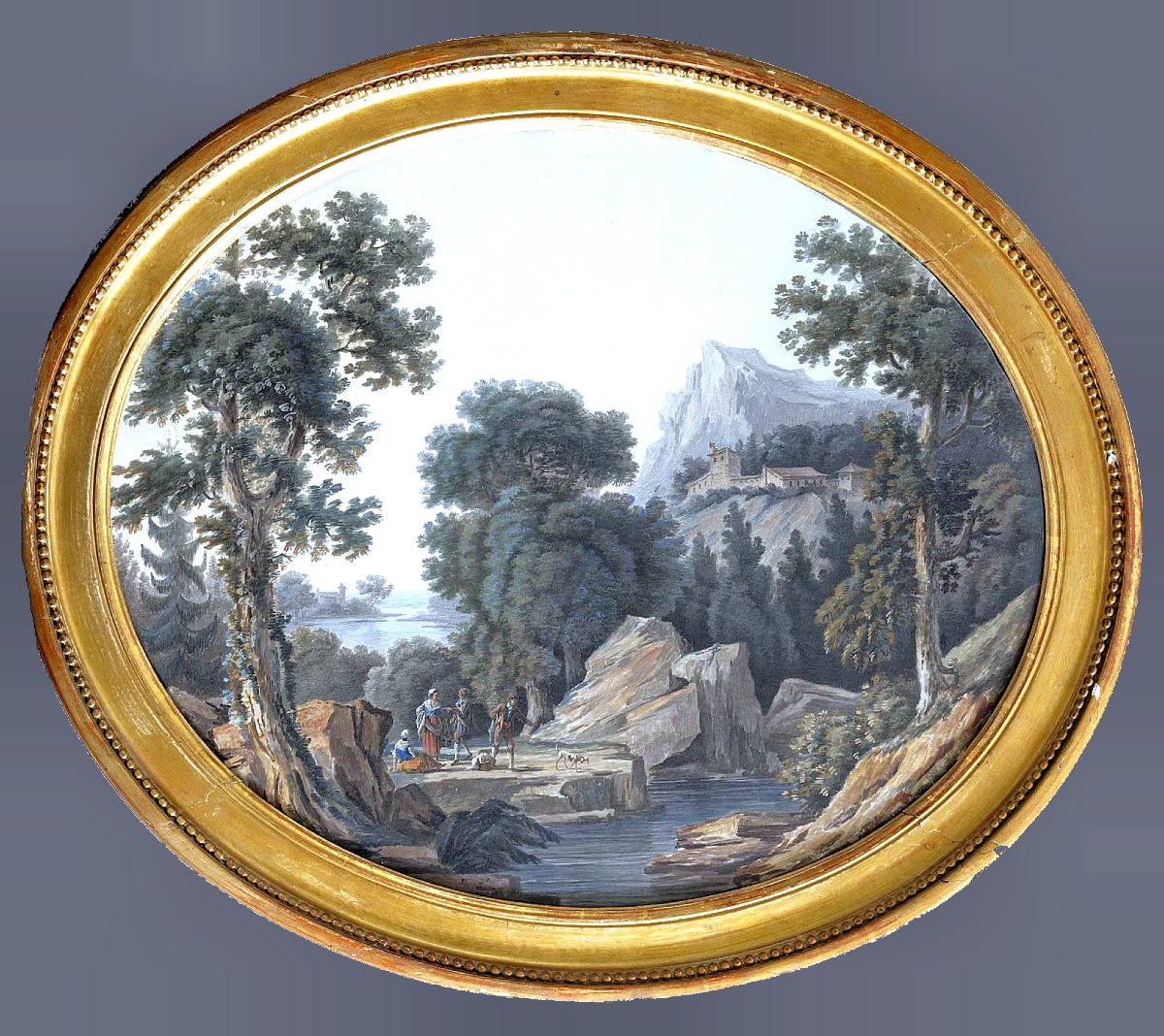 Jean-baptiste Pourcelly Active From 1791 To 1802 A Pair Of Landscapes Gouache Signed-photo-2