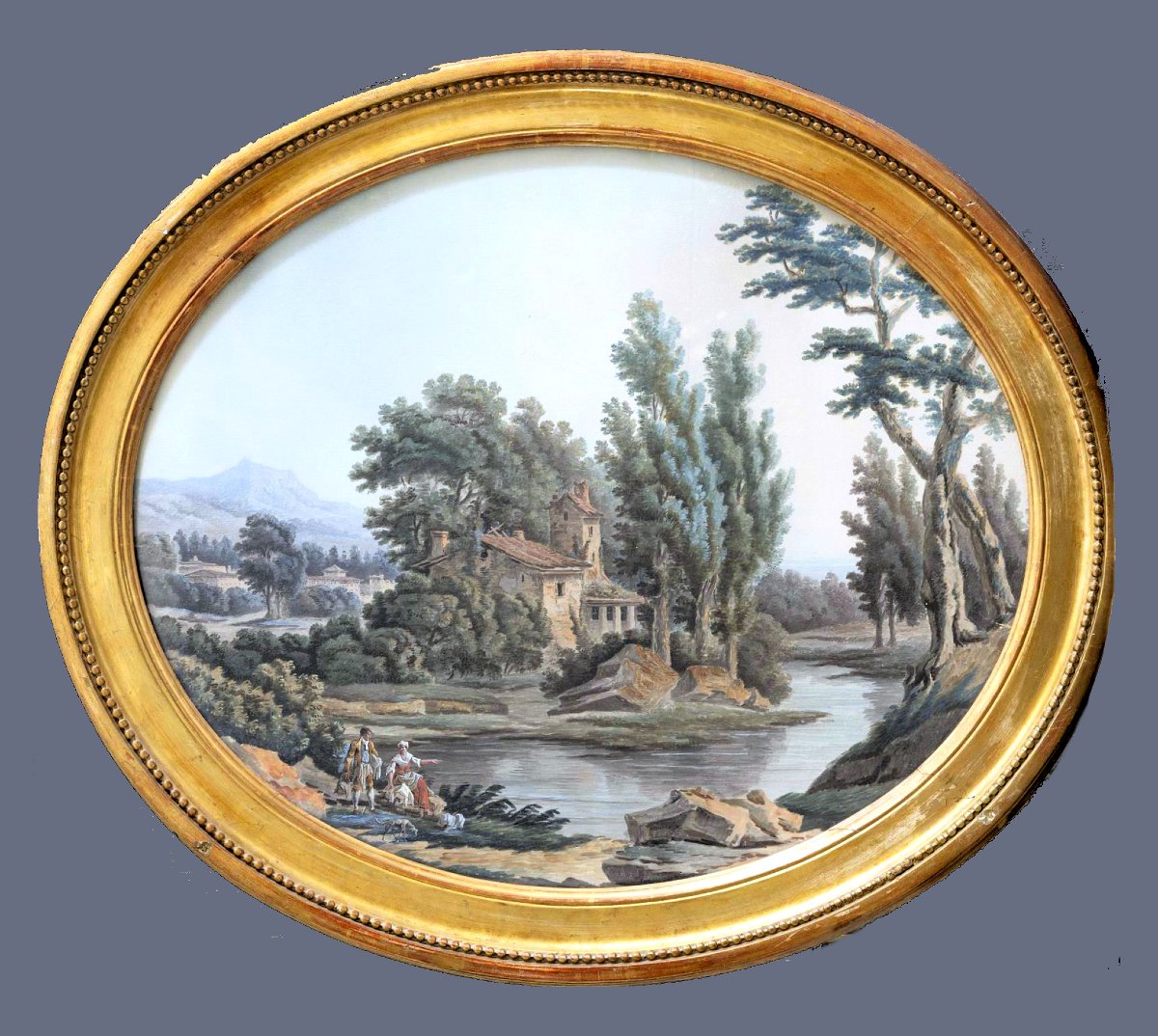Jean-baptiste Pourcelly Active From 1791 To 1802 A Pair Of Landscapes Gouache Signed-photo-3