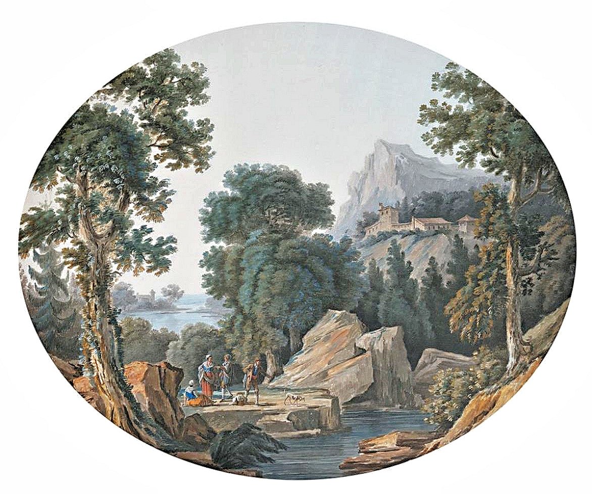 Jean-baptiste Pourcelly Active From 1791 To 1802 A Pair Of Landscapes Gouache Signed-photo-2