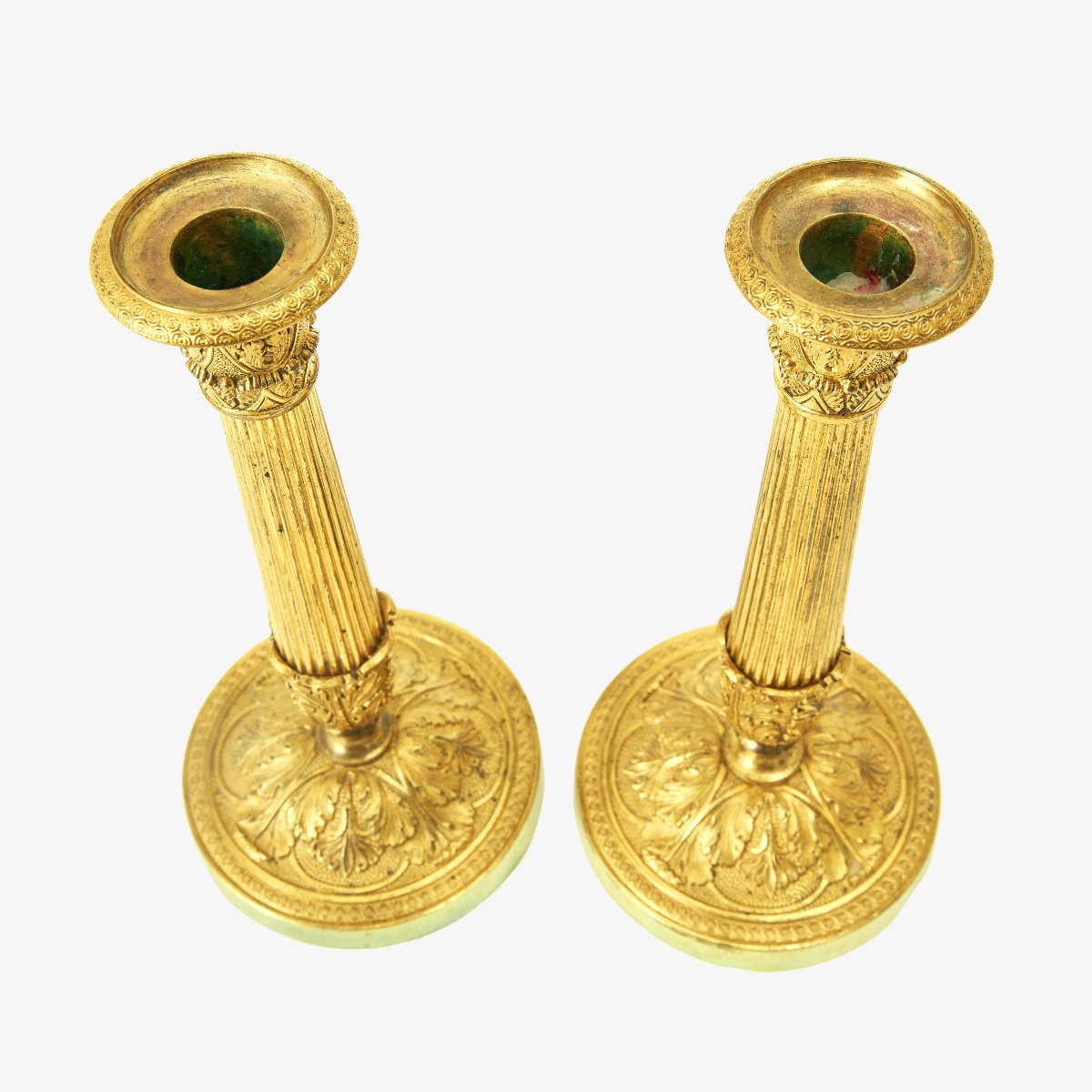 Empire Style Candlesticks Circa 1820, 24 Cm High, Gilt Bronze-photo-4