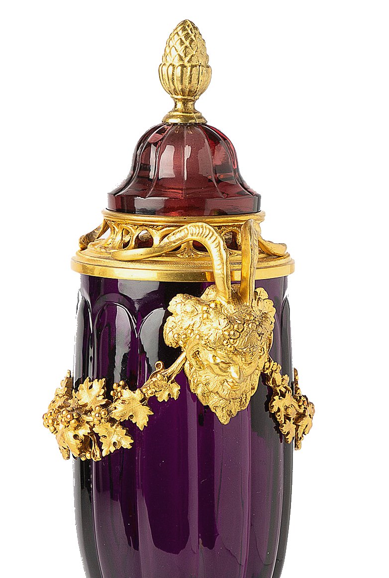 Potpourri Vase Verre Couleur améthyste Louis XVI H. 32 cm bronze doré-photo-2