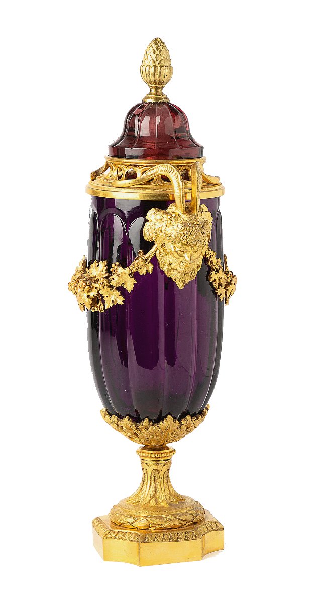 Potpourri Vase Verre Couleur améthyste Louis XVI H. 32 cm bronze doré-photo-3