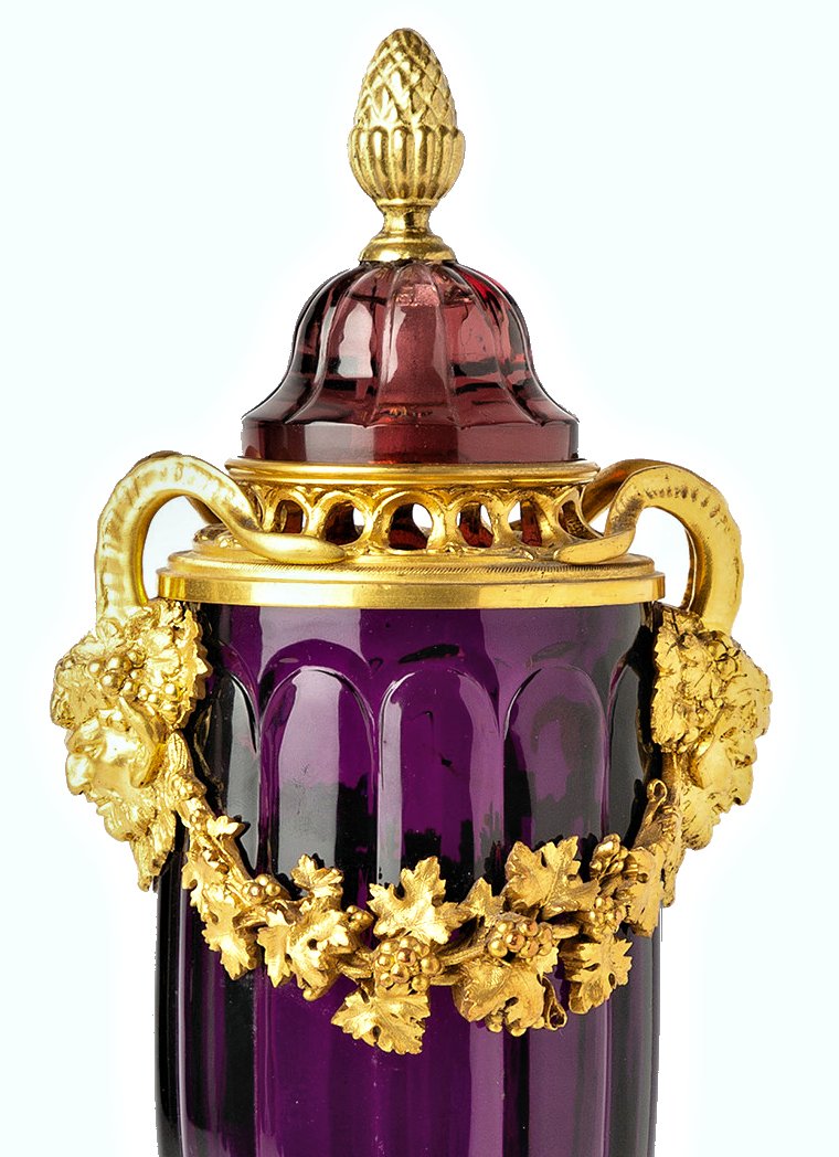 Potpourri Vase Verre Couleur améthyste Louis XVI H. 32 cm bronze doré-photo-4