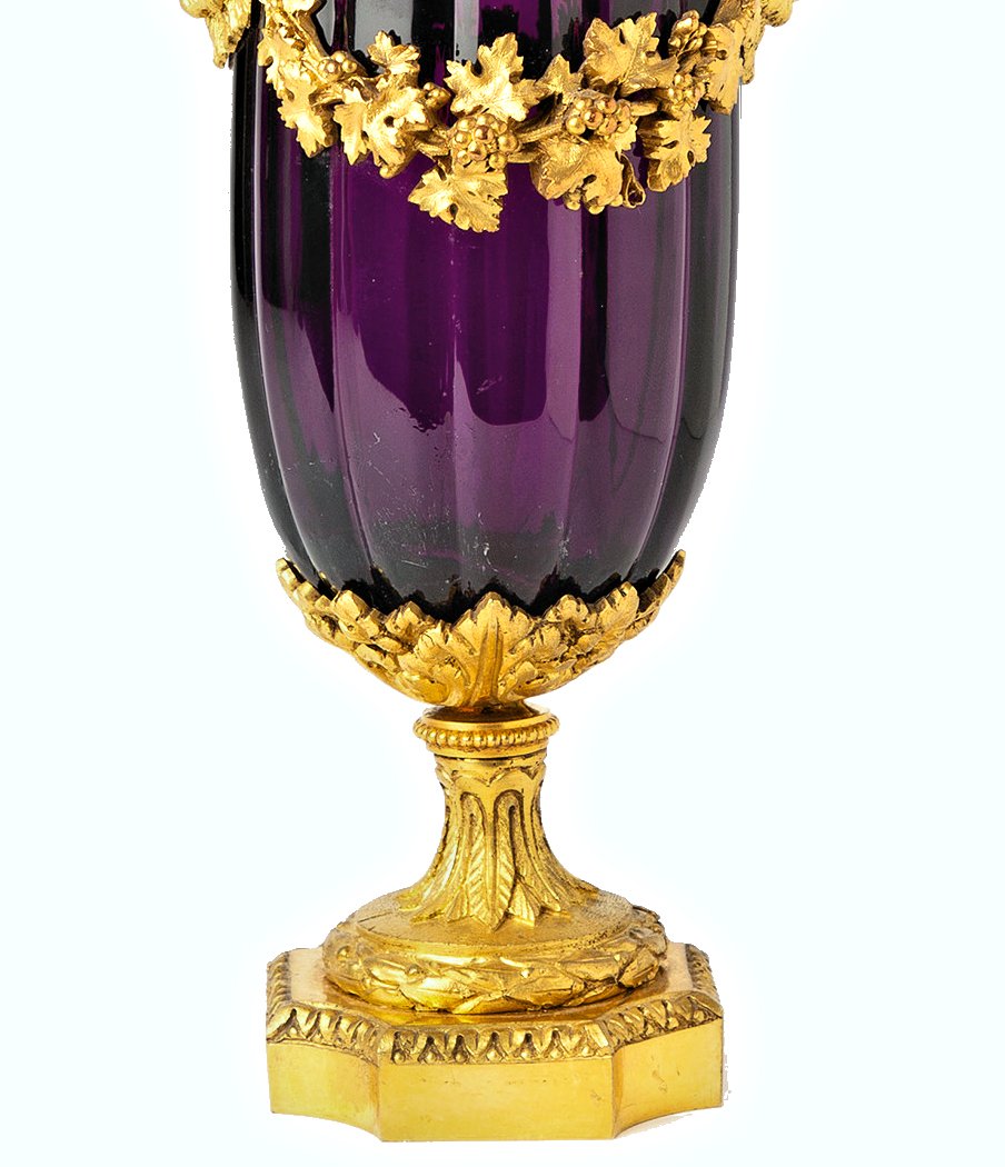Potpourri Vase Verre Couleur améthyste Louis XVI H. 32 cm bronze doré-photo-3