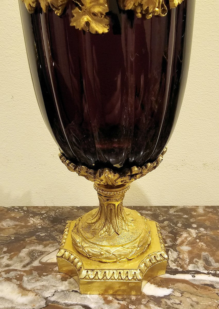 Potpourri Vase Verre Couleur améthyste Louis XVI H. 32 cm bronze doré-photo-4