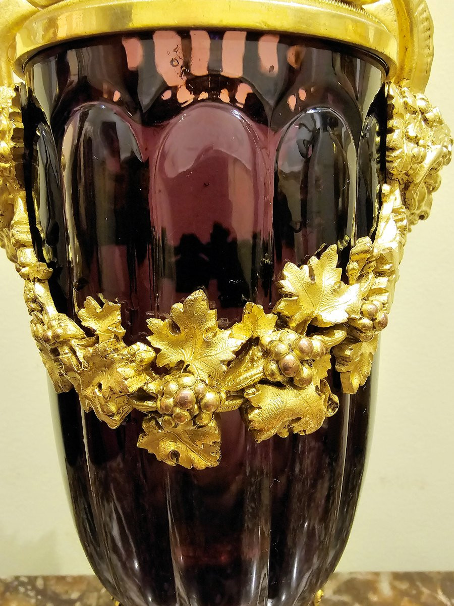 Potpourri Vase Verre Couleur améthyste Louis XVI H. 32 cm bronze doré-photo-6