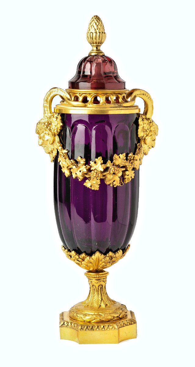 Potpourri Vase Verre Couleur améthyste Louis XVI H. 32 cm bronze doré