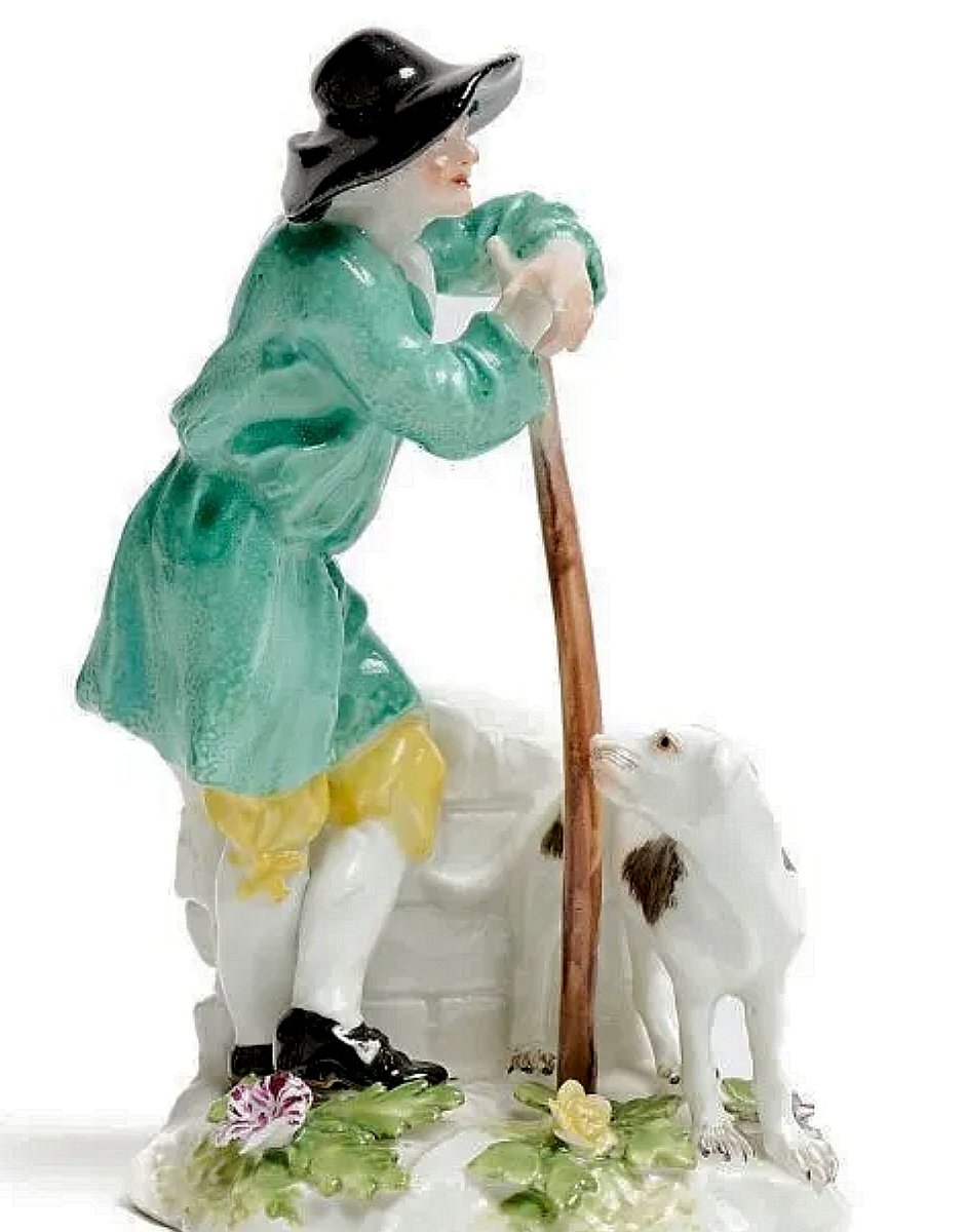 Meissen Porcelain Shepherd With Dog Circa 1750 Crossed Swords Mark -photo-4