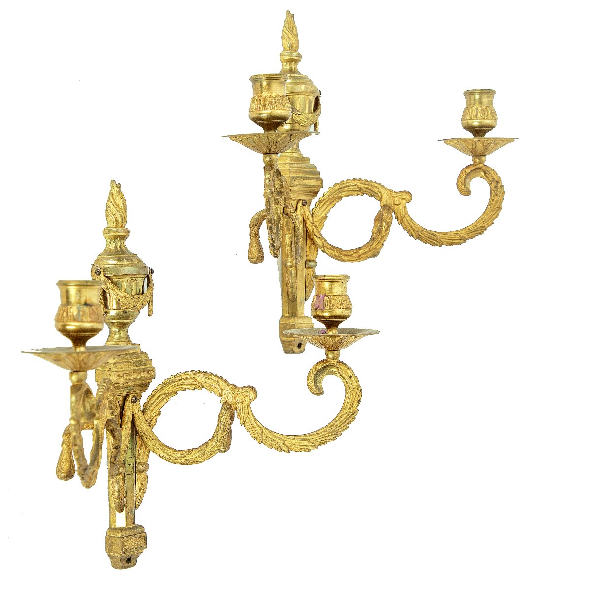Louis XVI Style Swedish Wall Sconces, Circa 1790. Height 28 Cm, Width 28 Cm. Gilt Bronze. -photo-4