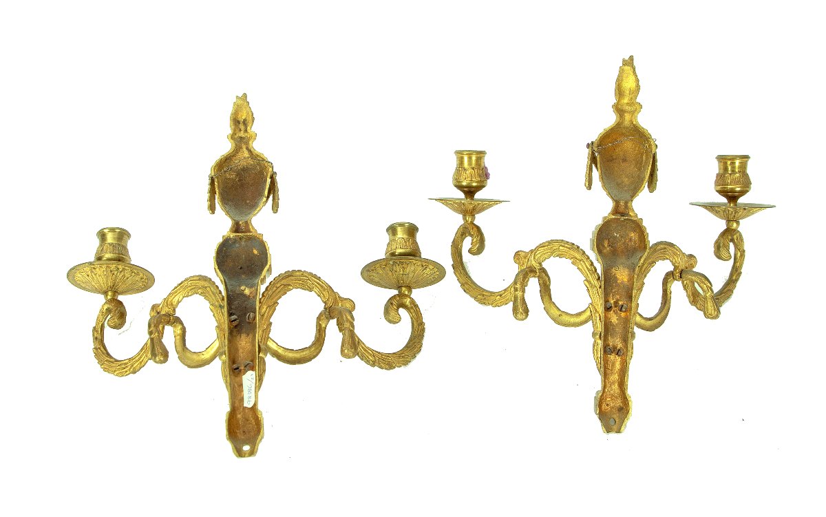 Louis XVI Style Swedish Wall Sconces, Circa 1790. Height 28 Cm, Width 28 Cm. Gilt Bronze. -photo-1