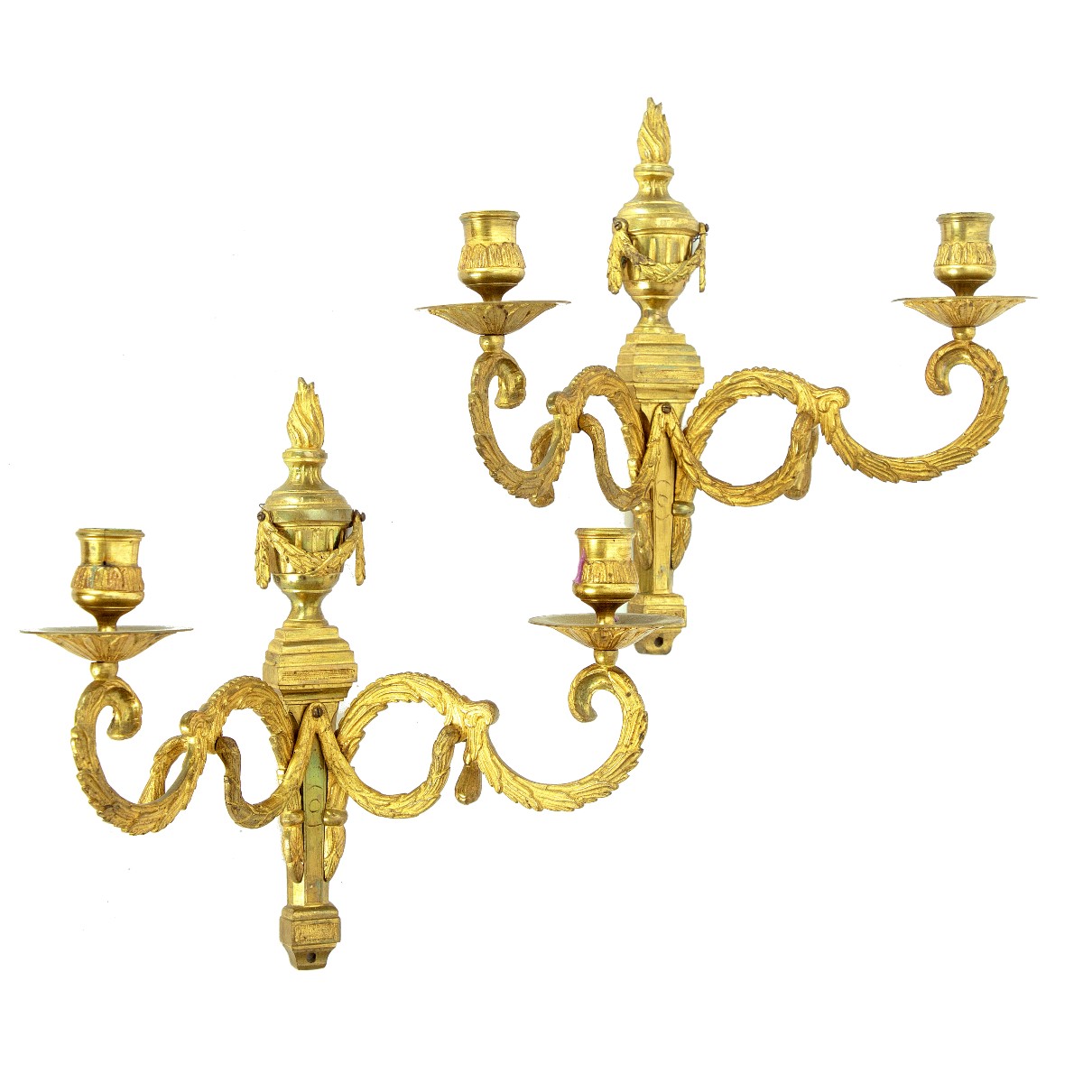 Louis XVI Style Swedish Wall Sconces, Circa 1790. Height 28 Cm, Width 28 Cm. Gilt Bronze. 