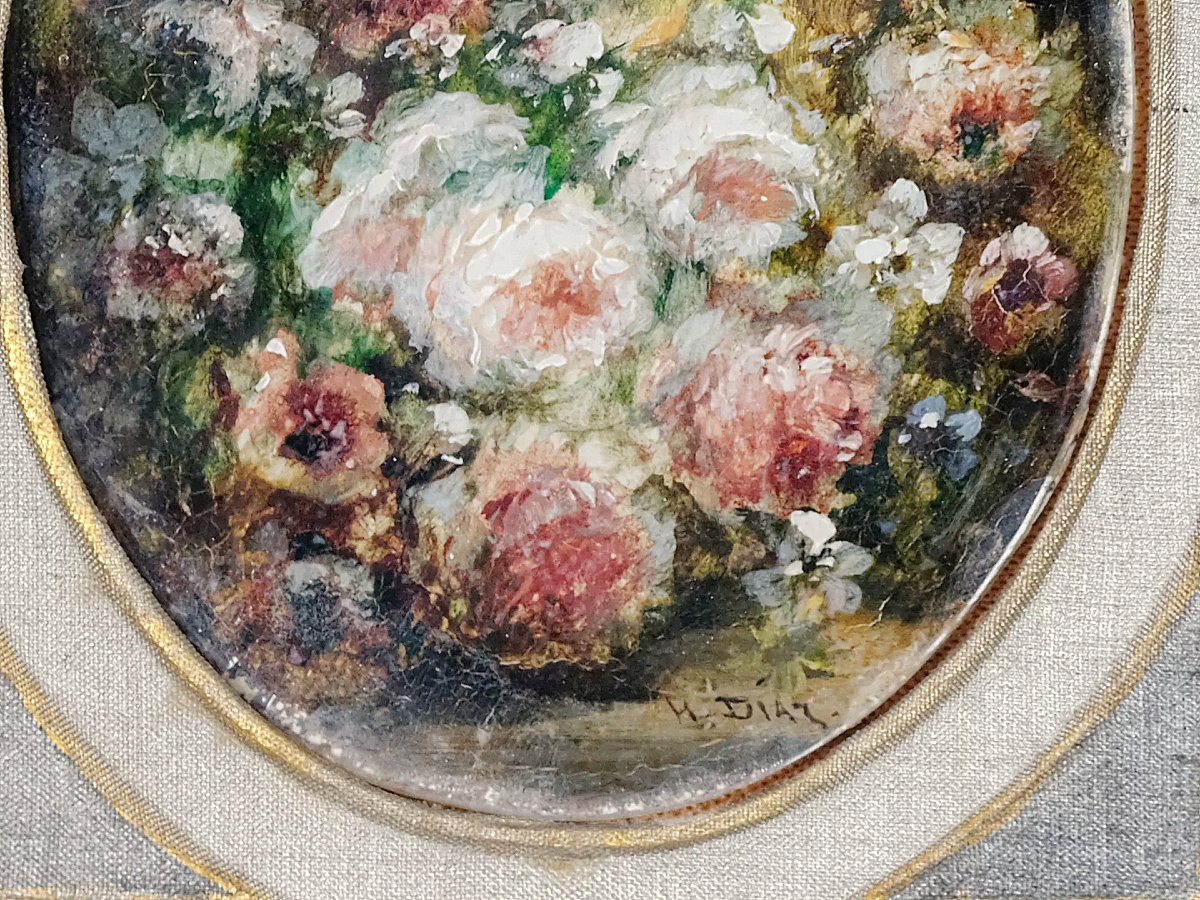 Narcisse Virgilio Díaz de la Peña 1807 – 1876  Paire de natures mortes florales Paires  signées-photo-2