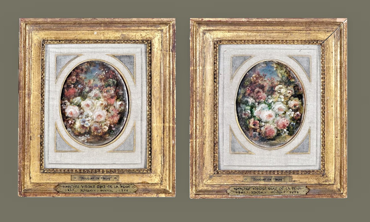 Narcisse Virgilio Díaz de la Peña 1807 – 1876  Paire de natures mortes florales Paires  signées