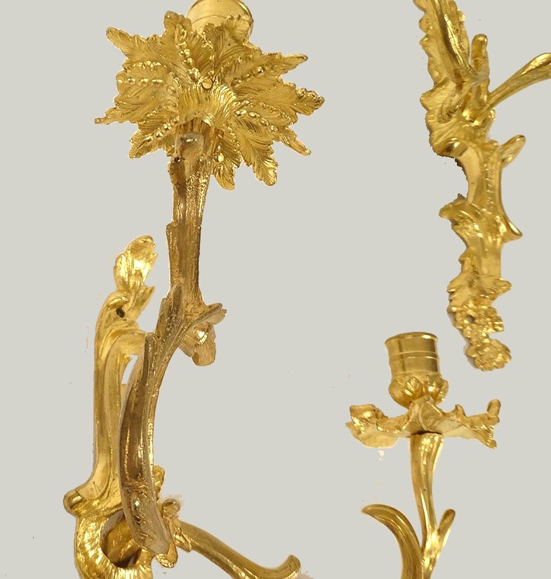 Pair Of Very Large Two-flame Wall Sconces; “c Couronné” Hallmarks, 1745–1749, Louis XV-photo-4